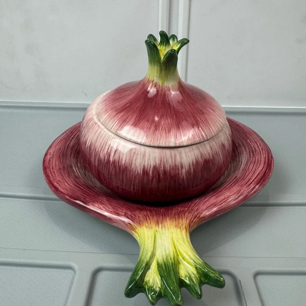 VTG Fitz and Floyd Essentials Red Onion Lidded Bowl with Plate Purple Ceramic
